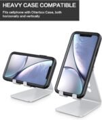 OMOTON C2 Adjustable Aluminum Cell Phone Stand with Charging Cutout, Silver | Sturdy 3mm Base with Non-Slip Silicone Pads, Multi-Angle, Works with 19mm Thick Cases Smartphones, Desktop Recording Facetime - Image 6