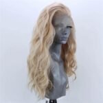 ELESTY Long Natural Curly Glueless Lace Front Wig Gloden Blonde Synthetic Lace Front Wigs for Women Left Part Glueless Heat Resistant Fiber Hair Daily Party Wig … - Image 4