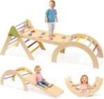 aiwo 7-in-1 Pikler Triangle Set Toddler Climbing Toys for 1+ Year Old Gift | Extra-thick wood, Foldable space-saving, Compact, Non-slip pads, Holds 2-3 kids, Montessori indoor yoy, Slide & Arch - Image 2