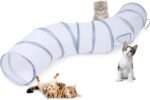 Sheldamy Cat Tunnel, S-2-Way Cat Tunnels for Indoor Cats, Collapsible Cat Play Tunnel, Interactive Toy Maze Cat House with 1 Play Ball for Cats, Puppy, Kitty, Kitten, Rabbit (White & Gray) - Image 2
