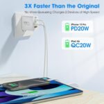 USB C Fast Charger Block,2Pack 60W 5-Port Multiport Charging Block,2 USB A & 3 USB C PD3.0 Power Adapter Charging Plug for iPhone 16/15/14/13/iPad Mini/Pro/AirPods 4/GalaxyS23(White) - Image 4