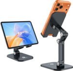 Phone Stand, Foldable Cell Phone Stand Holder for Desk Office Accessories Adjustable Height and Angle iPhone Stand Compatible with 4"-13" Phones iPad Tablet - Black - Image 2