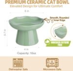 Raised Cat Bowl - Elevated Ceramic Cat Bowls for Indoor Cats, Shallow Cat Food Dish Whisker Friendly, Porcelain Flat Faced Dog Bowl for Small Dogs, Protects Pet Spine, 6", Green - Image 3