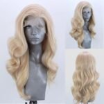 ELESTY Long Wavy Blonde Hair Synthetic Lace Front Wigs for Women Natural Hairline Heat Resistant Fiber Hair Free Part Glueless Lace Front Wigs Daily Party Lace Wigs 24Inch - Image 2