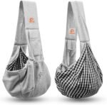 Tomkas Small Dog Cat Sling Carrier Puppy Purse Travel Wrap Soft Crossbody Pet Bag (Gray, M - Classic Pocket & Classic Strap) - Image 9