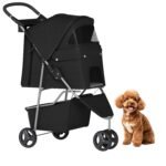 BestPet | 3-Wheel Pet Stroller | Dog and Cat Stroller | Breathable Mesh | Lightweight Travel Carrier | Waterproof & Foldable Design | Storage Basket | Black | for Daily Walks & Outdoor Use | Breathable Mesh | Lightweight, Waterproof Travel Carrier with Cup Holder & Storage Basket | for Daily Walks & Outdoor Use - Image 2