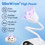 Makartt Flash Cure UV LED Nail Lamp for Gel-X Tips, Adjustable Gooseneck | 50 mW/cm² Cordless Rechargeable UV Light with Auto Sensor & 4 Timers & 10 Beads for Fast Gel Curing Home DIY Salon Use, White - Image 5