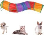 iCAGY Cat Tunnel Toys for Indoor Cats Kittens Rabbits, Pet Toy Play Tunnels | Interactive Crinkle Pop Up Tunnel Toys, Relieve Cat Boredom, Rainbow 47" Shape S - Image 4