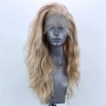 ELESTY Long Natural Curly Glueless Lace Front Wig Gloden Blonde Synthetic Lace Front Wigs for Women Left Part Glueless Heat Resistant Fiber Hair Daily Party Wig … - Image 3