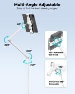 Viozon Tablet Floor Stand Holder, Compatible with 4.7"-13" Phone/Tablet, iPhone 15 Plus/Pro Max iPad,Kindle, 68" Phone Stand, Aluminum Alloy, Universal 360° Rotatable,for Bed,Sofa,Desk,White - Image 4