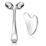 Yeamon Gua Sha Facial Tools and Face Roller Set, Facial Massage Tool for Women’s Skincare Routine,Cooling Stainless Steel Face Sculpting Eyes Roller Guasha for Daily Use or Self-Care Gift for Women - Image 2