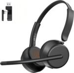 AOC Wireless Headset with Mic for Work, Bluetooth 5.4 Headphones-Dark Black | AI Noise-Canceling Mic for Clear Calls, Computer Headset with Mic Mute & USB A/C Dongle for PC, Computer, Laptop - Image 2