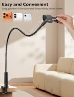Tryone Gooseneck Phone Holder Hands-Free for Phone Viewing Or Recording, Adjustable Stable Metal Cell Stand Mount for Desk Table Bed, Soporte para Celular, Fits 4-7 Phones Including iPhone - Black - Image 7