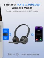 AOC Wireless Headset with Mic for Work, Bluetooth 5.4 Headphones-Dark Black | AI Noise-Canceling Mic for Clear Calls, Computer Headset with Mic Mute & USB A/C Dongle for PC, Computer, Laptop - Image 4