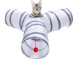 Cat Tunnel, Collapsible Tube with 1 Play Ball Toys, 3 Ways Tunnels for Indoor Cats, Puppy, Kitty, Kitten, Rabbit (White and Gray) - Image 2