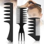 3Pcs Hair Styling Combs Set for Men, Black Barber Wide Tooth Texture Comb for Quiff, Pompadour, Slick Back, Fauxhawk, Undercut - Image 2