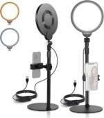 NEEWER Basics 2 Pack 7" Desktop Ring Lights for Video Recording, 10W Dimmable Full Screen Key Lighting with Desk Stands & Phone Holders for iPhone Computer Laptop Vlog Streaming Video Conference, R06 - Image 2