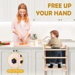 4-in-1 Toddler Standing Tower Anti-Tip, Toddler Kitchen Step Stool with Blackboard, Foldable Wooden Kitchen Stool Helper for Kids, 1-3 Year Old Boy Girl Gifts - Image 6