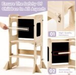 labebe Toddler Standing Tower for 12M+, Montessori Foldable Learning Standing Tower with Blackboard, Anti-tip Structure Design,Wooden Kitchen Step Helper Stool for 1-3 Year Old Boy Girl Gift - Image 7