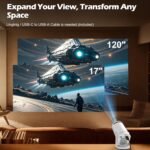 Mini projector, with wired screen sync 4K 1080P portable projector 180° rotation. 17-130" screen video projector. Compatible with smartphones, laptops. - Image 8