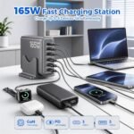 165W GaN Charging Station, 6-Port USB C & USB A Charger, Dark Gray | 165W GaN, 6-Port USB Charging Station, 3x40W USB-C + 3x15W USB-A, ABS+PC, Charge 6 Devices, Home Office Travel - Image 3