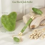 Real Perfection Gua Sha Facial Tools Face Roller for Wrinkles Jade Roller and Gua Sha Set, Scrubber Pore Brush Headband Skin Care Tools for Travel Skincare Routine Massaging Reducing Puffiness - Green - Image 3