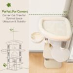 Globlazer Corner Stable Cat Tree Tower with Scratching Post, C51, Beige | 51in Space-Saving Multi-Level Cat Condo for Indoor Cats with Hammock, Large Top Perch for Large Cats, Cozy Cat Cave - Image 3