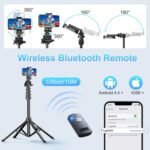Fugetek 62" Professional Cell Phone Tripod, Ultra Stable 4 Leg Design, Bluetooth Remote, 100% All Aluminum Stick & Legs, Portable All in One, 360° Phone Mount with 2 Cold Shoe Slots, Non Skid Feet - Image 3