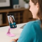 Cell Phone Stand, Adjustable Angle and Height Cell Phone Holder for Desk, Foldable and Portable, Anti-Slip Silicone Pad, Compatible with All Mobile Phones and 4-8 Inch Devices, Pink - Image 4
