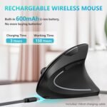 Lekvey Ergonomic Mouse, Rechargeable Vertical Wireless Mouse, Comfort Grip | Long Battery Life, USB-C Charging, Quiet Click, Carpal Tunnel Support, 2.4G Wireless, 3DPI 800/1200/1600, for Laptop, Mac, PC - Image 4