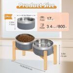 UPSKY 27oz Elevated Stainless Steel Dog Bowls Non-Slip Wooden Stand Grey | Double Bowls, Raised Feeding, Reduces Neck Strain, For Small & Medium Dogs, Food and Water Use Indoor & Outdoor - Image 3