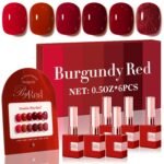 Double Rhythm 6 Pcs 15 ML Gel Polish Set Same Color Same Bottle Soak Off Gel Polish Kit Nail Art Manicure Salon DIY at Home for Women (Glitter Burgundy Dark Cherry Red Maroon-T6-7) - Image 2