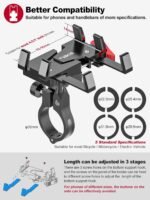 Bike Phone Mount Holder, Aluminum Motorcycle Phone Mount, Handlebar Mounted Cell Phone Holder for Bike, 360° Rotation, Universal Bicycle Phone Mount for 4.5-7 Inch Phones - Image 6