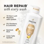 Pantene Shampoo, Daily Moisture Renewal - Pro-V Nutrients for Dry, Color-Treated, Straight to Curly Hair, 72-Hour Hydration & Softness, Paraben Free, Cleanses, Strengthens Bonds, 27.7 Fl Oz - Image 3