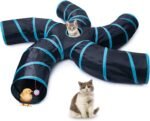 EGETOTA Cat Tunnel for Indoor Cats Large, with Play Ball S-Shape 5 Way Collapsible Interactive Peek Hole Pet Tube Toys, Puppy, Kitty, Kitten, Rabbit (Blue & Black) - Image 2