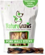 Nature Gnaws Braided Pork Bully Sticks 5-6" Rawhide Free Dog Chew, 20 Count | Long Lasting for Small and Medium Dogs - Natural Bacon Dog Chew Treats - Single Ingredient Pork - No Artificial Preservatives - Image 2
