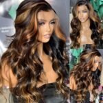 QZOQZO 28 Inch Highlight Ombre 13x6 HD Lace Front Wig Human Hair Body Wave | 180% Density,HD Transparent Lace,Pre Plucked Natural Hairline,Balayage Colored Glueless Wigs for Women - Image 7