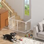 Snuowu 16" Freestanding Short Dog Gate for Small Dogs – Foldable & Retractable, Expands Up to 48" Wide, 4-Panel Pet Barrier for Doorways, Stairs & Hallways (White) - Image 3