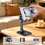 Phone Stand, Foldable Cell Phone Stand Holder for Desk Office Accessories Adjustable Height and Angle iPhone Stand Compatible with 4"-13" Phones iPad Tablet - Black - Image 4