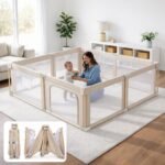 Foldable Baby Playpen with Mat, Foldable Baby Fence Play Yards for Babies and Toddlers, Play Pen with Breathable Mesh and Anti-Fall Pads (71"×59") - Image 2