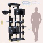 Heybly Cat Tree, 76-Inch Tall Heavy Duty Cat Tower for Big Cats HCT039G | Multi-Level Large Cat Furniture with Extra Wide Baseboard, 2 Condos & 2 Hammocks, 10 Scratching Posts, Smoky Gray - Image 3