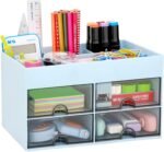 LETURE Office Desktop Organizer with Drawer, Stationary Organizer Desk Caddy, Pen/Pencil/Business Card/Sticky Note Tray/Paperclip Holder Storage Box (Blue) - Image 2