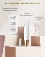 Dermaplane Razor for Women Face: Sonic Dermaplaning Tool for Silky Skin | Painless Electric Facial Exfoliation & Peach Fuzz Hair Removal with LED Light, 3 Speeds, Non-Irritating, 8 Blades (White) - Image 8