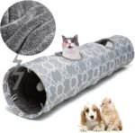 Geometric Straight Cat Tunnel with Plush Inside,Cats Toys Collapsible Tunnel Tube with Balls, for Rabbits, Kittens, Ferrets,Puppy, Diameter 9.8 Inch - Image 2