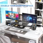 gianotter Dual Monitor Stand Riser With Drawer and 2 Pen Holders | Desk Organizer and Accessories Computer Monitor Stand, Desk Shelf for Top of Desk (Black) - Image 4
