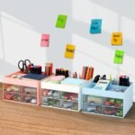 LETURE Office Desktop Organizer with Drawer, Stationary Organizer Desk Caddy, Pen/Pencil/Business Card/Sticky Note Tray/Paperclip Holder Storage Box (Blue) - Image 3
