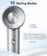 Hair Dryer, 160000 RPM High-Speed Ionic Blow Dryer with Magnetic Diffuser, Fast-Drying Hair Dryer for Women, 500M Negative Ions Frizz Control, Low-Noise Hairdryer for Home & Salon | 500M Negative Ions, 10 Styling Modes, 49 dB Low-Noise Drying, 0.75 Lb Body, and Magnetic Concentrator for Home or Salon Use - Image 5