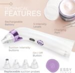 Essy Blackhead Remover Facial Cleanser Machine for Pimple Suction (Purple) | Pore Deep Suction, 5 level adjustable intensity, rechargeable, 4 suction probes, Suits All Skin Types - Image 7