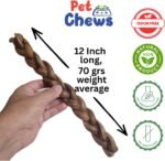 12" Jumbo Braided Bully Sticks for Large Dogs - Ultra Thick 3-Strand Twist (70g Average) - 100% Natural Grass-Fed Beef, Odor-Free - Long Lasting Dental Chews for Aggressive Chewers - Image 3