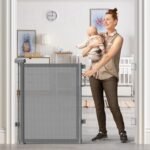 Retractable Baby Gate for Stairs & Doorways, Dog Gate Indoor Outdoor | Extends to 55" Wide 34" Tall Mesh Child Gate for Hallways, Deck, Porch, Pet Toddler Safety Essentials, Easy Install, Grey - Image 9